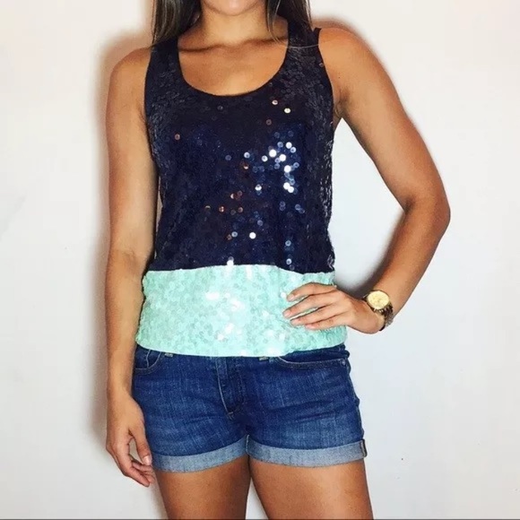 J. Crew Tops - J. CREW Size XL Colorblock Sequin Tank Top